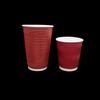 Vaso de café desechable de doble capa, rojo, hueco, corrugado, para frío y calor, de 8 y 14 onzas, con impresión de logotipo.