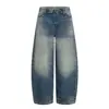 K5601 Jeans Masculino Vintage Azul Lavado Estilo High Street Retro Americano Unissex Modelagem Solta Design em Forma de Cimitarra