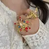 Anillo Abierto de Metal de Latón Vintage Sellado con Mariposa Incrustada de Diamante con un Estilo de Alta Gama