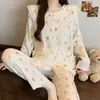 Nova gola de boneca de renda de desenho animado algodão nuvem manga longa pijama feminino primavera outono inverno doce vento roupas de casa atacado