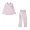 Conjunto de Pijama de Algodón para Mujer para Primavera y Verano, Manga Larga Pantalón Largo, Ropa de Casa Casual, Cuello Redondo, Agradable para la Piel, Bloque de Color, Bolsillo, Ropa para el Hogar