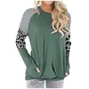 Temu Amazon Wish Outono e Inverno Novas Listras Estampa de Leopardo Costura Cor Contrastante Bolso com Aba Manga Longa Calças Camisetas Tops para Mulheres