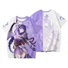 2024 Explosões Cruzadas Verão Jogo Transfronteiriço Yuan Secundário Yuan Shen Suplementos Impressão Digital 3D Yuan Shen Camiseta Desenho Animado