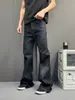Diseño de Nicho Parche Espiral Visual Oscuro Jeans de Calle para Hombre Sensación de Alta Gama Sensación Apilada Pantalones Micro-Campana Extendidos