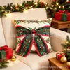 Funda de almohada 3D con lazo temática navideña transfronteriza, de lino impresa con un diseño de árbol de Navidad, para sala de estar o uso festivo