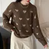 Suéteres em Estoque para Outono e Inverno com Jacquard de Coração, Tops Tricotados Doces para Mulheres, Tops Pulôver Versáteis de Gola Redonda, Gentis e Macios