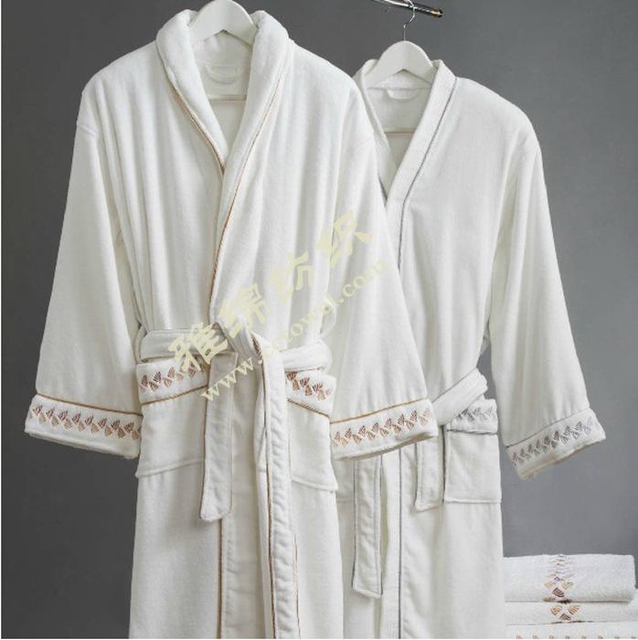 纯棉白色加厚绣花浴袍