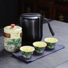 Juego de Té de Viaje Cambio de Horno Taza Exprés Portátil Camping al Aire Libre Una Olla Tres Tazas Tetera Dragón y Fénix que Cambia de Color