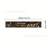 Set de Pancartas de Pareja de Año Nuevo 2027 Negro y Dorado Decoración de Fiesta Tela Colgante Poliéster Estampado Pancarta Temática del Día de Año Nuevo