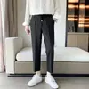 Calça Casual Masculina Estilo Coreano com Cordão e Cintura Elástica Calças Jovens Calças Cropped de Negócios Calças Finas de Perna Afunilada Primavera Outono