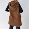 Abrigo de Mujer Europeo y Americano Transfronterizo Moda Casual Color Sólido Otoño e Invierno con Capucha de Felpa Chaqueta Chaleco Abrigo para Mujer