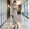 Vestido Rayado Sexy de Tirantes con Escote Profundo en V para Mujer, Cintura Moldeadora, Vestido Largo con Abertura, Elegante Vestido de Noche para Fiesta en Discoteca