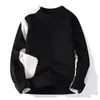 Suéter de punto grueso de estilo coreano para hombre, cuello redondo, talla grande, novedad de invierno 26 transfronterizo, suéter casual de manga larga, moderno tejido de bloques de color
