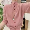 Suéter de Lana para Mujer, Cuello Alto, de Botones, Estilo Europeo Nuevo Invierno 2026, Tejido de Moda, Cárdigan de Manga Larga, Abrigo Tendencia
