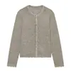 Ropa de Mujer Transfronteriza 2026 Moda Europea y Americana Versátil Casual Bloques de Color Patchwork Ribeteado Prendas de Punto Chaqueta Mujer E490810