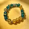 Pulseira de Jade de Seda Dourada Natural Lótus de Gelo com Ágata Multicolorida e Acessórios de Vidro, Mesmo Estilo da Pulseira Amuleto do Templo Five-Tai Mountain