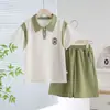 Nuevo Conjunto de Polo de Verano para Niños con Mangas Patchwork, Conjunto Deportivo Casual y Elegante de Dos Piezas con Camiseta de Manga Corta y Shorts para Niños