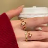 Anillo Abierto de Flor con Goteo de Aceite Chapado en Oro Real de 18K Circonita Estilo Vintage Anillo para Dedo Índice Joyería de Lujo Ligero de Gama Alta