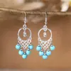 Aretes Turquesa Bohemios Transfronterizos, Accesorios Fotográficos de Lugares Escénicos de Yunnan, Aretes de Plata Miao Estilo Étnico Retro con Borlas