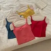Design de Verão Senso de Desejo Puro Almofadas de Sutiã Fixas Alças Duplas Top Regata Camisola Roupa Externa Feminina Design Ajustada Camada Base