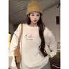 Sudadera Fina de Cuello Redondo Bordada con Dibujos Animados, Moderna y a la Moda para Mujer, Popular Talla Grande de Corte Holgado, Top Adelgazante de Uso Rudo