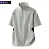 Nova Camiseta de Verão para Uso Externo Plus Size com Proteção Solar Casual de Secagem Rápida Respirável Cor Sólida M-8XL Meio Zíper Manga Curta Masculina