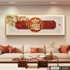 Pintura Decorativa Temática de Caqui para Sala de Estar, Estilo Chino con Carácter de Buena Suerte, Adecuada para Pared de Fondo de Sofá, Arte de Pared Grande Horizontal