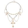 Joyería Transfronteriza Europea y Americana Diseño Nicho Doble Capa Perla Destacada Borla Cruz Estrella Collar Femenino Combinable con Todo