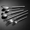 Juego de cubiertos de acero inoxidable 304, grano de martillo, redondo, diamante, cuchillo y tenedor occidentales, tenedor para postre y fruta, juego de cuchillo y tenedor para bistec de hotel, cuchara sopera