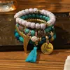 Pulseira de Contas da Moda Conjunto de 4 Peças Estilo Festivo Dopamina Alívio do Estresse Pulseira Elástica Contas de Vidro Olho Grego Transfronteiriço