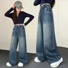 Ropa de Otoño para Niñas Jeans Súper Lindos 2026 Estilo Coreano Moda Coreana Pantalones de Pierna Recta Pierna Ancha Pantalones Curvos de Primavera y Otoño para Niños