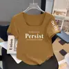 Camiseta Manga Curta Estampada com Letras Gola Quadrada Tamanho Grande para Mulheres Verão Novo Estilo Coreano Solta Modeladora Versátil Casual Simples