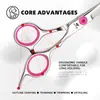 Tijeras para peluquería y limpieza de mascotas, juego especializado de tijeras de esquileo para perros, tijeras rectas y curvas, rosa
