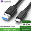 Cabo de dados de celular USB 3.0 para TPYEC 3A60W 10 Gbps para disco rígido de carro A-C cabo de carregamento rápido tipo C