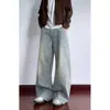 Calça Jeans Azul Claro com Barra Curva para Homem, Novo Estilo Primavera 2026, Calça Reta Solta, Calça Wide Leg Lavada Tendência Estilo Americano