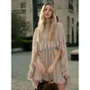 Vestido de dos piezas estilo capa adelgazante con cuello alto fruncido y mangas acampanadas, floral retro estilo francés para TikTok