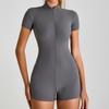 Ropa de yoga de una pieza ajustada de punto acanalado transfronteriza para mujer, de manga corta con cremallera, ropa de una pieza, ropa deportiva de alta intensidad para fitness