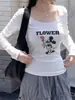 Top de Algodón Puro de Manga Larga para Mujer, Principios de Otoño, Cuello en U Estilo Americano, Diseño con Estampado de Mickey, Versátil, Ajustado, Camiseta Básica Adelgazante