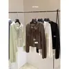 Suéter de Punto Cardigan Versátil Ajustado Cuello Solapa Corbata Estilo Retro Coreano Dulce de Principios de Otoño para Mujer 66756