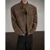 Chaqueta de cuero para hombre estilo americano vintage de otoño, cuello alto, ajuste holgado para estudiantes, teñido anudado, ropa de trabajo