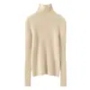 Suéter de cachemira para mujer, 100% cachemira pura de cabra, nuevo diseño de moda de punto acanalado de cuello alto, suéter cálido para capa base