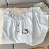 2025 Nuevo Estilo Popular de Verano Algodón Nube Dibujos Animados Casual Lindo Cuello Redondo Manga Larga Conjunto de Dos Piezas Ropa de Casa para Mujer