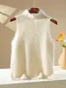 Chaleco de cuello alto para mujer con forro polar, cálido y ajustado, capa interior de punto para otoño e invierno, color liso, top base ajustado, beige claro