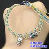 Prata S999 azul ardente seis palavras mantras pequenas contas de barril de flor contas pulseira trançada colar acessórios DIY feitos à mão