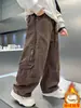 Pantalones Casuales de Algodón con Forro de Felpa para Niños, Empalmados, Invierno 2025, Nuevos Pantalones Largos de Sarja Engrosada con Felpa para Niños Mayores