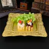 Bandeja Dorada en Relieve de Lujo Ligero para Fruta, Bocadillos, Pastel, Plato Decorativo, Plato Cuadrado de Flor de Pavo Real para Fruta al por Mayor