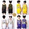 Traje de Uniforme de Baloncesto de los Lakers para Niños y Niñas Estudiantes de Jardín de Infancia y Primaria No. Personalización de Jersey de Equipo de Entrenamiento de Juego 24