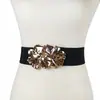 Hebilla Popular Transfronteriza Hebilla Redonda Estilo Europeo y Americano Cinturón Ancho Elástico para Mujer Cinturón Elástico para Vestido Suministro Directo de Fábrica