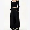 Jeans Retro Americanos de Mezclilla Cruda Negro Deconstruidos con Parches de Cimitarra para Mujer, Pantalones Anchos Holgados Nuevos