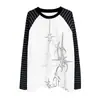 Camiseta de Manga Larga con Cuello Redondo, Rayas, Estilo Japonés, Moda Asiática Ligera, Fresca, Moderna, Estampado Personalizado, Camiseta Básica Casual Retro